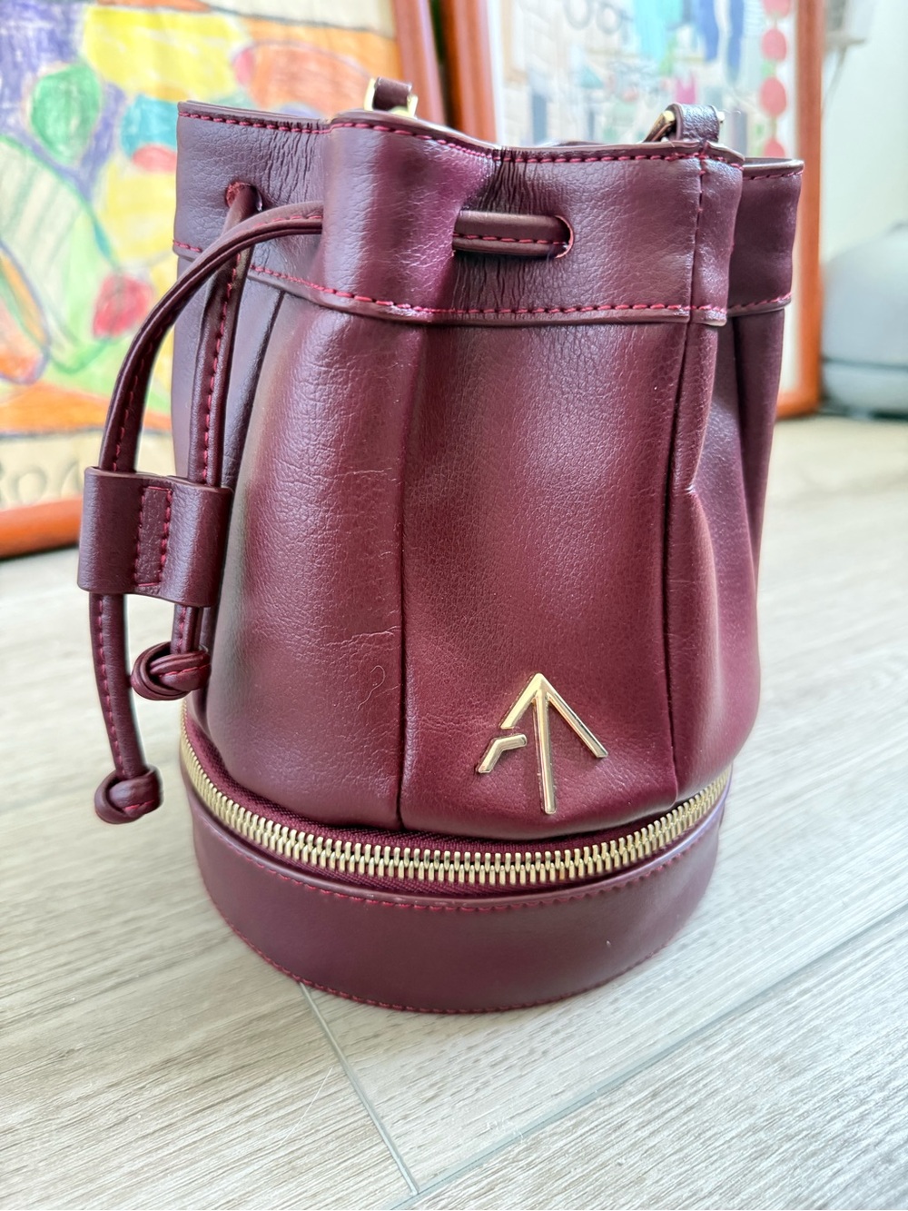 MANU ATELIER Drawstring Bucket Bag Red Bole